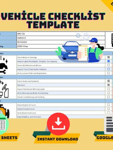 Vehicle Checklist Log Template, Google Sheets Maintenance Tracker, Digital Download, Easy-to-Use Car Inspection & Service Log $5.46