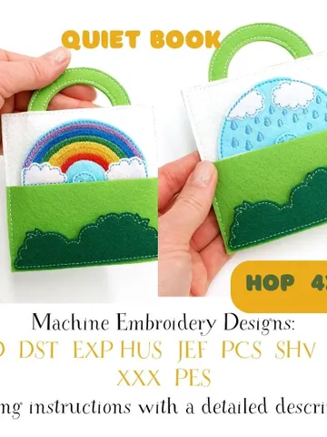 Weather Quiet Book Page ITH Embroidery Design, Rain & Rainbow Wheel Felt Activity Page, Learning Toy Pattern 4x4 Hoop