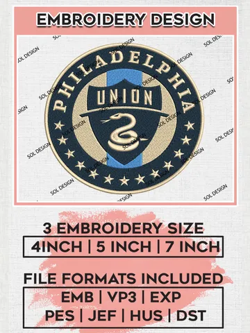 Philadelphia Union Logo Embroidery Designs, MLS Embroidery files, Union MLS Teams, Football, Digital Download