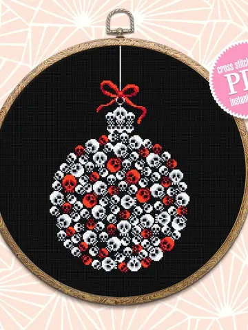 Horror Christmas ball cross stitch pattern download PDF, Halloween Christmas pattern digital PDF, Gothic ornament cross stitch chart #N81 $4.60