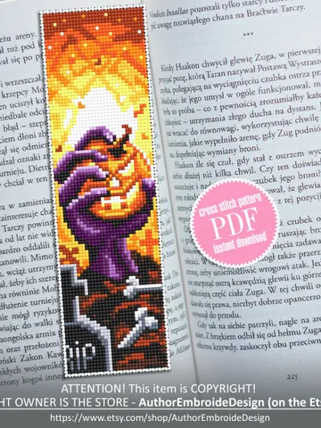 Halloween bookmark cross stitch pattern download PDF Modern Handmade bookmark pattern digital Horror beginner stitch Spooky bookmark #B75 $4.40