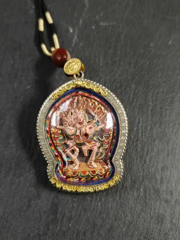 Gandhanra Hand Painted Tibetan Gau Ghau Shrine,Consecration Citipati Skull Lords Amulet,Mini Tibetan Buddhist Altar Pendant $199.99