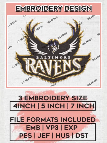 NFL Baltimore Ravens Logo Embroidery Designs, NFL Ravens, NFL Embroidery Designs, NFL Baltimore Ravens Machine Embroidery Design, Digital Download $6.99
