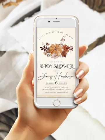 Rustic Autumn Baby Shower Invitation; Boho Flowers Baby shower; Little Pumpkin baby shower; digital invitation; smartphone invitation $10.98