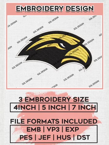 NCAA Southern Miss Golden Eagles Mascot Logo Embroidery Designs, NCAA Logo Machine Embroidery Files, NCAA Southern Miss Golden Eagles Logo, NCAA Embroidery Designs, Machine Embroidery Designs, Digital Download $6.99