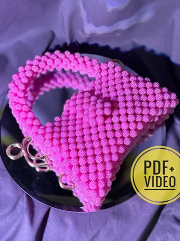 Beaded bag weave pattern PDF and video tutorial, small crystal handbag, bridesmaid purse, woven crossbody, top handle, mini tote pouch $8.00