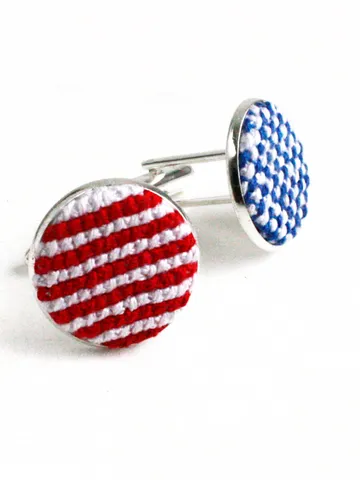 Handmade USA flag patriotic cufflinks for groomsmen 4th of july wedding accessories stars and stripes Unisex round cuff links Veterans day