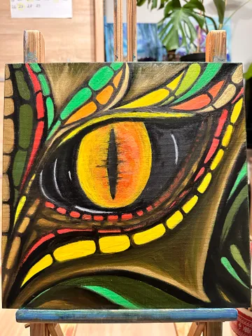 Oil Painting Dragon Eye Dragon Chinese Horoscope Astrology Sign of the Year Canvas on Cardboard 12x12 inches 30x30 cm Animals Portrait Gift for the Occasion $133.00