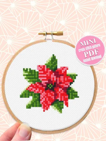 Small Christmas poinsettia cross stitch pattern download PDF Mini cross stitch chart, Christmas pattern digital PDF, Poinsettia xstitch #N5 $2.50