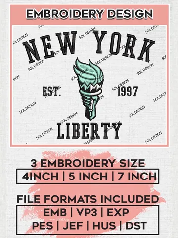 WNBA New York Liberty Est 1997 Embroidery Files, WNBA New York Team Embroidery Designs, Basketball Teams, 3 sizes, Machine embroidery designs, Digital Download $6.99