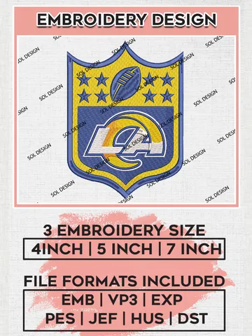 Los Angeles Rams Embroidery Designs, NFL Rams, NFL Embroidery Designs, NFL Los Angeles Rams Machine Embroidery Design, Digital Download