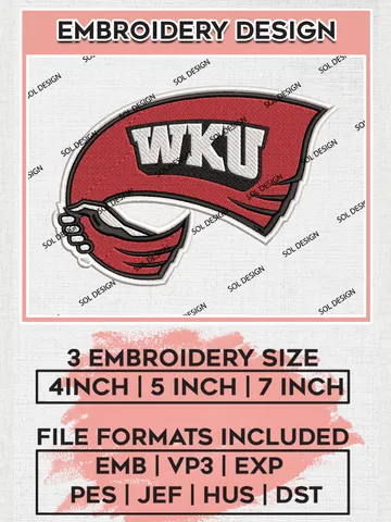 Western Kentucky Hilltoppers Logo Machine Embroidery Design, NCAA WKU Hilltoppers Embroidery Design Design files, NCAA Embroidery Designs, NCAA Machine Embroidery Designs, Digital Download $6.99