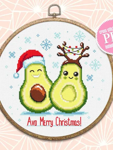 Avo Merry Christmas cross stitch pattern download PDF Funny Christmas avocado cross stitch, Holiday embroidery beginner, Kawaii avocado #N70 $4.20