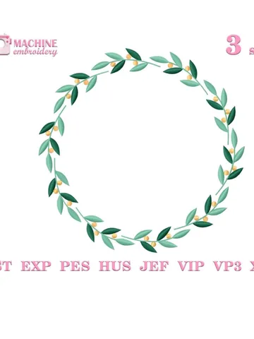 Leaf wreath embroidery design Machine embroidery pattern 3 sizes, Circle frame embroidery files, Floral wreath embroidery designs #R47 $3.20