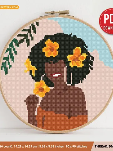 Woman Boho Style cross stitch pattern, Floral, nature, girl, home decor, counted, chart, gift DIY, embroidery, beginner, instant PDF $5.94