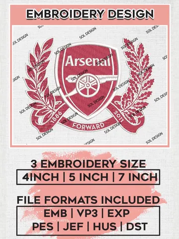 Arsenal Machine Embroidery Design Files, Premier League Embroidery files, EPL Arsenal Logo, Football, Digital Download $6.99