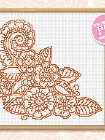 Flower mandala cross stitch pattern download PDF Flower corner cross stitch chart, Floral mandala pattern digital PDF, Flower ornament #M37 $4.60