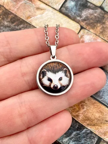 Hedgehog head necklace, steel pendant with glass, Hedgehog lover gift $34.95