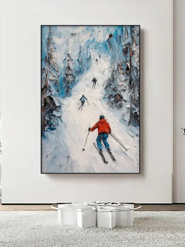 Skiing Painting, Winter Sports Art, Impasto Snow Landscape, Mountain Art, Downhill Skiing, Textured Wall Art, Original Painting,Office Decor $123.87