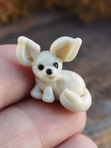 Glass figurines Tiny fennec figurine miniature fenec sculpture terrarium figurines blown glass art tiny glass animals glass fennec dollhouse $25.05