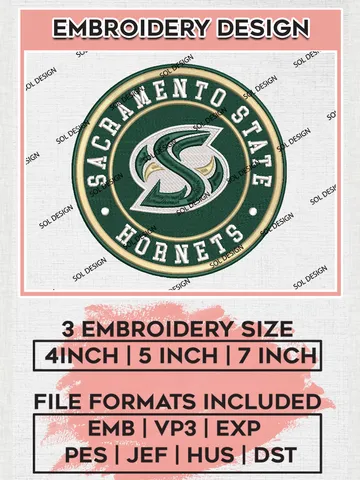 NCAA Sacramento State Hornets Round Logo Embroidery, NCAA Sacramento State Hornets Logo Embroidery files, NCAA Teams, Machine embroidery designs, Digital Download $6.99