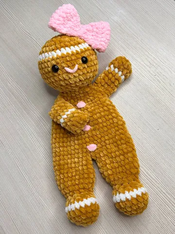 Crochet gingerbread girl snuggler pattern Amigurumi Christmas lovey pdf tutorial Crochet cuddle Xmas toy for kids pattern
