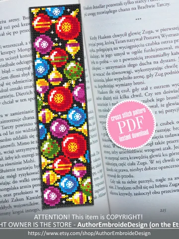 Holiday bookmark cross stitch pattern download PDF Christmas ball cross stitch Christmas handmade bookmark, Embroidery bookmark pattern #B93 $4.40