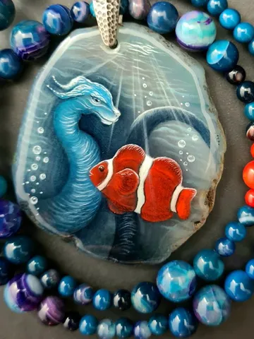 Dragon necklace Blue Dragon on Agate Stone charm Christmas Gift Wrapping $100.00