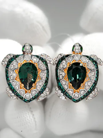 Earrings Silver gold plated 925 assay value with tourmaline and cubic zirconia $195.00