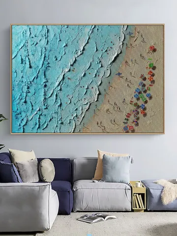 Original Beach Painting, Aerial Beach Art, Ocean Art, Textured Seascape, Coastal Wall Art, Summer Vibes Decor, Beach House Decor,Impasto Art $186.78