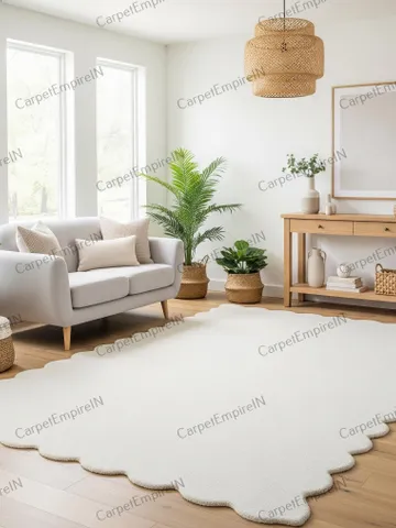 Scalloped White Rug, Modern Abstract Rug, Home Rug, Living Room Rug, Dining Decor, Bedroom Rug, Custom Rug, 3x5, 4x6, 5x7, 8x10, 9x12, 10x14 $233.80