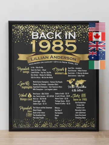 40th Birthday Party Decorations, 40th Birthday Poster Printable, Back In 1985, 40th Birthday Sign, 1985 Birthday Poster Rose Gold Decor $15.00