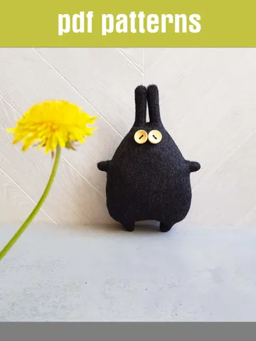 Black little rabbit sewing pattern PDF, digital tutorial in english, halloween doll sewing diy $5.49