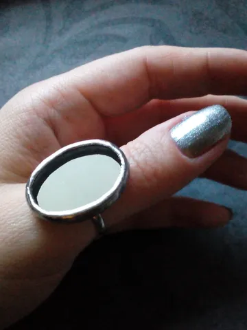 Mirror oval ring, Halloween ring, witchy aesthetic, tin soldered glass ring, stained glass ring, protection ring $38.00