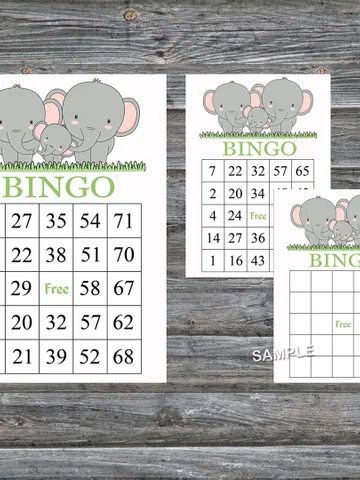 Elephants family bingo cards,Elephant bingo game,Elephant printable bingo cards,60 Bingo Cards,INSTANT DOWNLOAD--300 $3.95