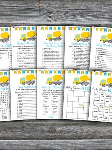 Construction baby shower games bundle,Concrete mixer Baby Shower games package,Fun Baby Shower Games,9 Printable Game375 $5.95