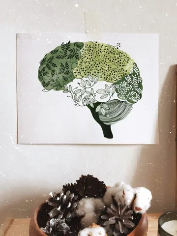 Watercolor poster "USE IT", green brain illustration $27.00