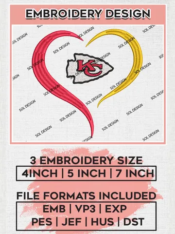 Kansas City Chiefs Love Logo Embroidery Designs, NFL Chiefs , NFL Logo Embroidery Files, NFL Kansas City Chiefs Machine Embroidery Design, Digital Download $6.99