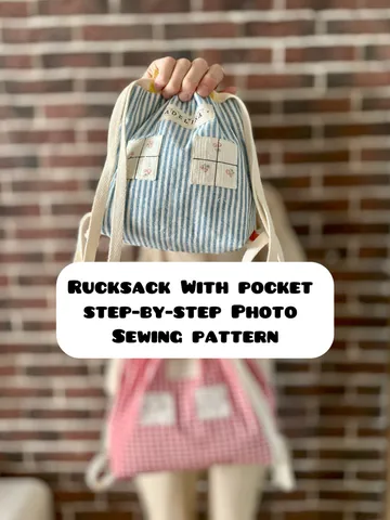 25х25 cm RUCKSACK
with a pocket step-by step photo 
SEWING PATTERN and a pattern-template of a large backpack.