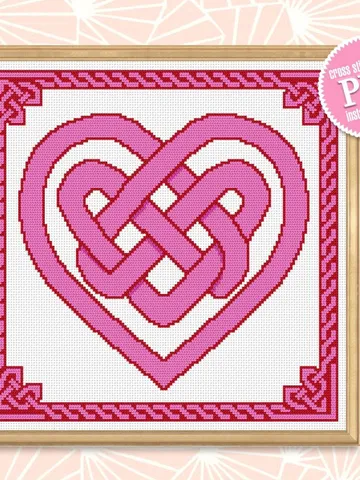 Celtic love knot cross stitch pattern download PDF, Celtic heart cross stitch chart, Celtic ornament embroidery, Easy mandala pattern #M53 $4.20