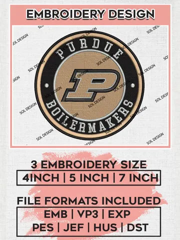 NCAA Purdue Boilermakers Round Logo Embroidery, NCAA Purdue Boilermakers Logo Embroidery files, NCAA Teams, Machine embroidery designs, Digital Download