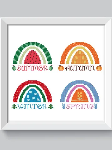 Boho rainbow cross stitch pattern modern Primitive sampler ornaments cross stitch Four seasons nursery watermelon pumpkin fall spring winter