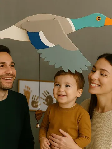 Wooden Duck Mobile – Handmade Flying Bird Toy with Moving Wings | Natural Wood Nursery Decor & Gift for Kids Room or Outdoor Space