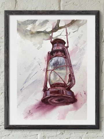 Lantern Painting Street Lamp Painting Cityscape Original Vintage Lantern Old Lamp Painting $108.59