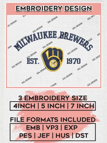 MLB Milwaukee Brewers Team Est Logo Embroidery Design, MLB Team Embroidery files, Milwaukee Brewers Baseball Team, Brewers Team, Digital Download $6.99