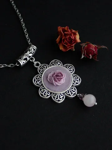 Victorian pastel purple and pink necklace pendant with roze quartz Floral handmade necklace Fairy blush dainty chain pendant for bridesmade $39.00