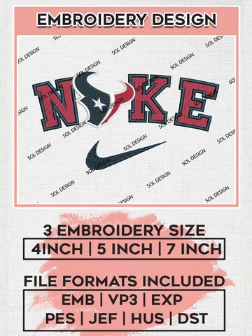 Nike Houston Texans Embroidery Designs, NFL Texans, NFL Embroidery Designs, NFL Houston Texans Machine Embroidery Design, Digital Download $6.99