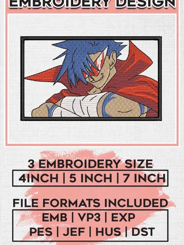 Kamina Tengen Toppa Embroidery Files / Gurren Lagann character Embroidery Designs / Manga Machine Embroidery Digital Download EMB_ANIME_83 $6.99