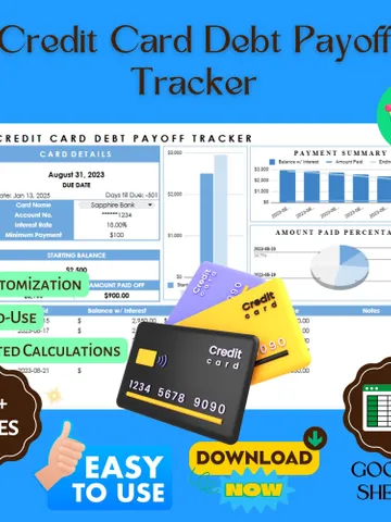 Credit Card Debt Payoff Tracker Template, Debt Management Planner, Google Sheets Budgeting Tool $8.26