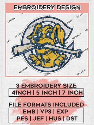 MiLB Charleston RiverDogs Embroidery Design Files, MiLB Charleston RiverDogs Logo, Minor League Baseball Logo Embroidery Designs, MiLB embroidery designs, Machine embroidery designs, Digital Download $6.99